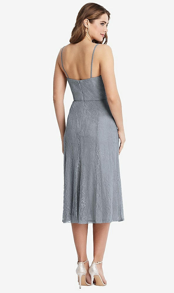 Back View - Platinum Lace Bustier Midi Dress with Spaghetti Straps