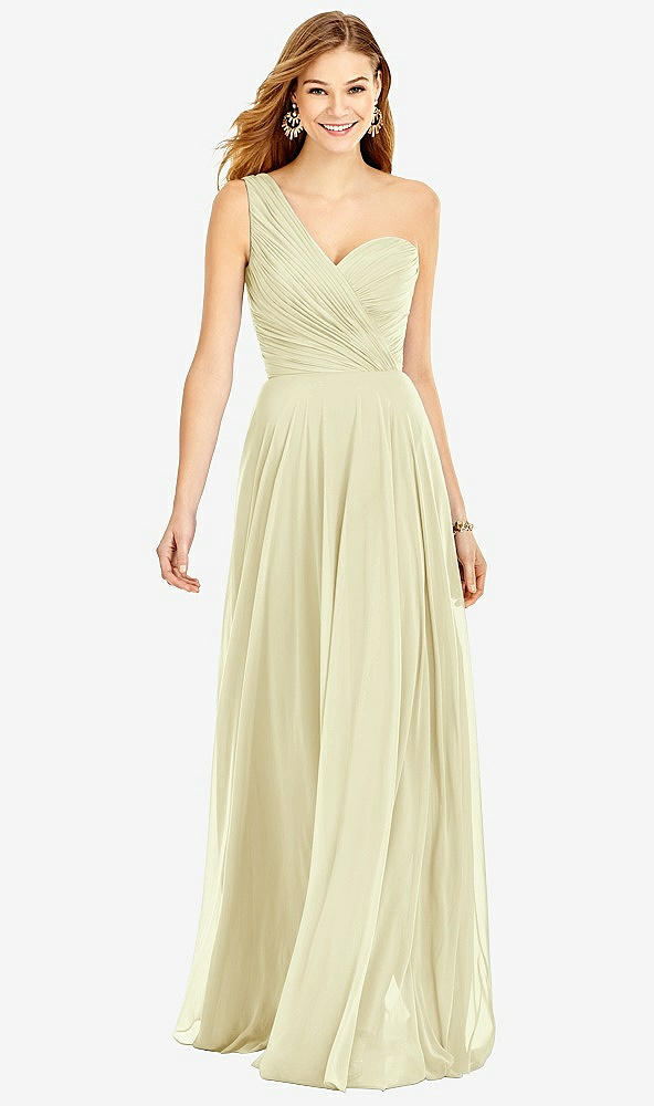 Front View - Butter Yellow One-Shoulder Draped Chiffon Maxi Dress - Dani