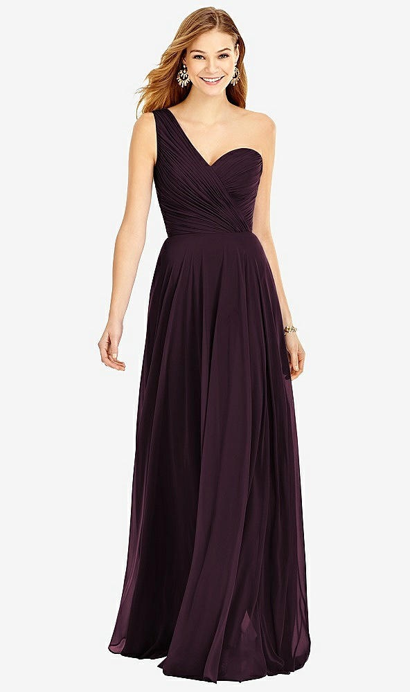 Front View - Deep Plum One-Shoulder Draped Chiffon Maxi Dress - Dani