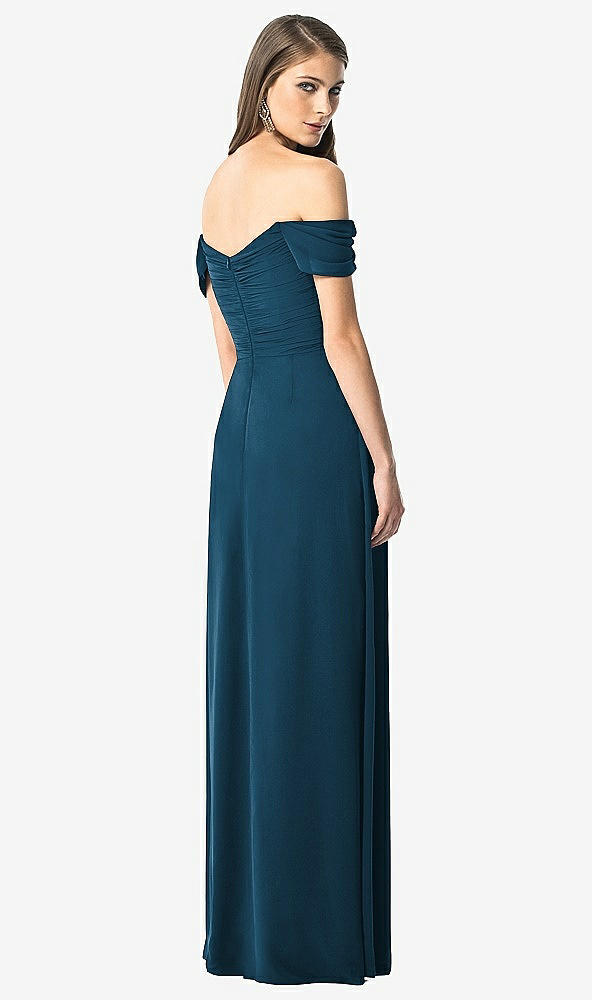 Back View - Atlantic Blue Off-the-Shoulder Ruched Chiffon Maxi Dress - Alessia