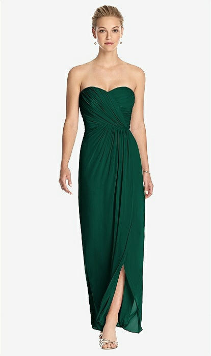 Strapless Draped Chiffon Maxi Bridesmaid Dress Lila In Hunter