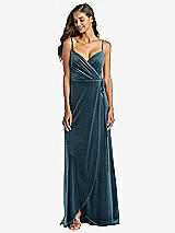 Front View Thumbnail - Dutch Blue Velvet Wrap Maxi Dress with Pockets