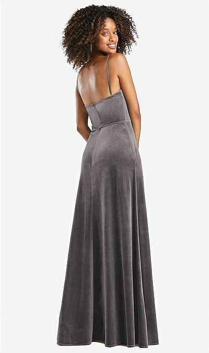 Cowl-neck Velvet Maxi Bridesmaid Dress With Pockets In Caviar Gray