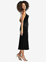 Side View Thumbnail - Black Cowl-Neck Convertible Velvet Midi Slip Dress - Isa