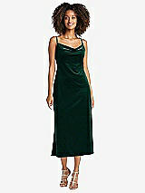 Front View Thumbnail - Evergreen Cowl-Neck Convertible Velvet Midi Slip Dress - Isa