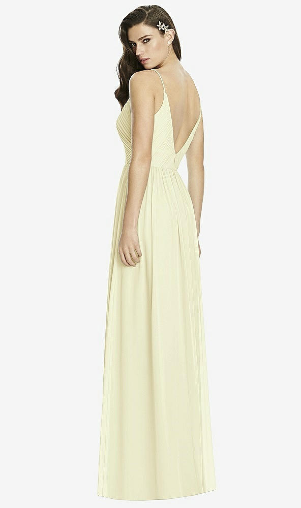 Back View - Butter Yellow Deep V-Back Shirred Maxi Dress - Ensley