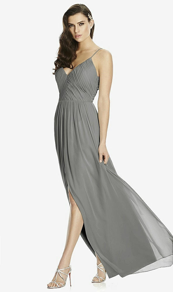 Front View - Charcoal Gray Deep V-Back Shirred Maxi Dress - Ensley