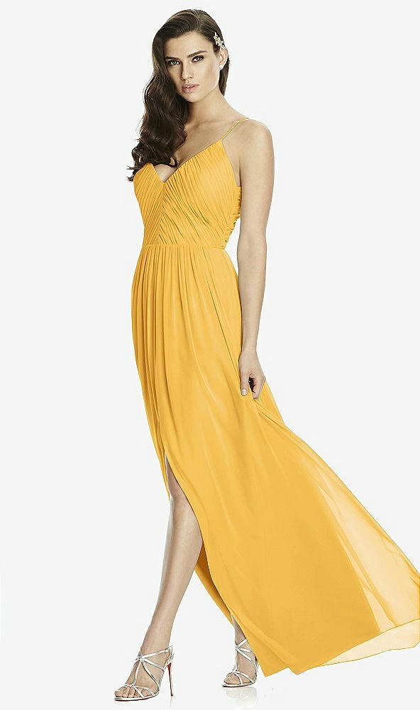 Front View - NYC Yellow Deep V-Back Shirred Maxi Dress - Ensley