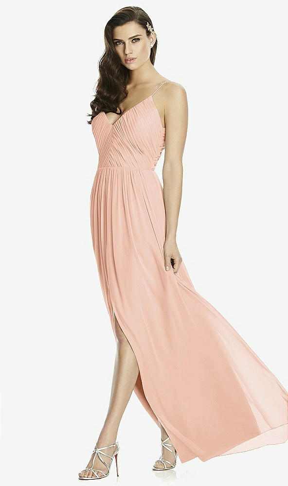 Front View - Pale Peach Deep V-Back Shirred Maxi Dress - Ensley