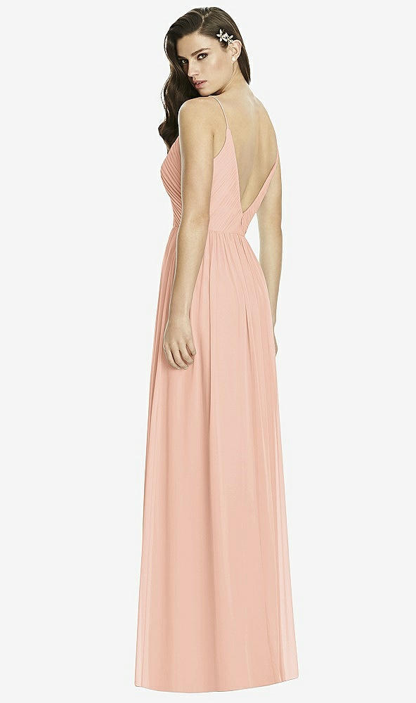 Back View - Pale Peach Deep V-Back Shirred Maxi Dress - Ensley