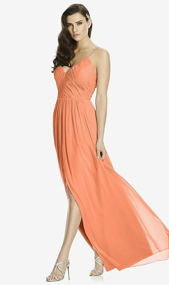 Front View - Sweet Melon Deep V-Back Shirred Maxi Dress - Ensley