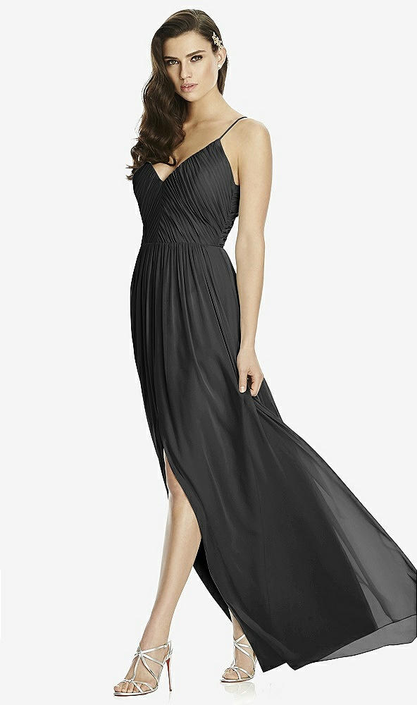 Front View - Black Deep V-Back Shirred Maxi Dress - Ensley