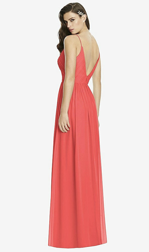 Back View - Perfect Coral Deep V-Back Shirred Maxi Dress - Ensley