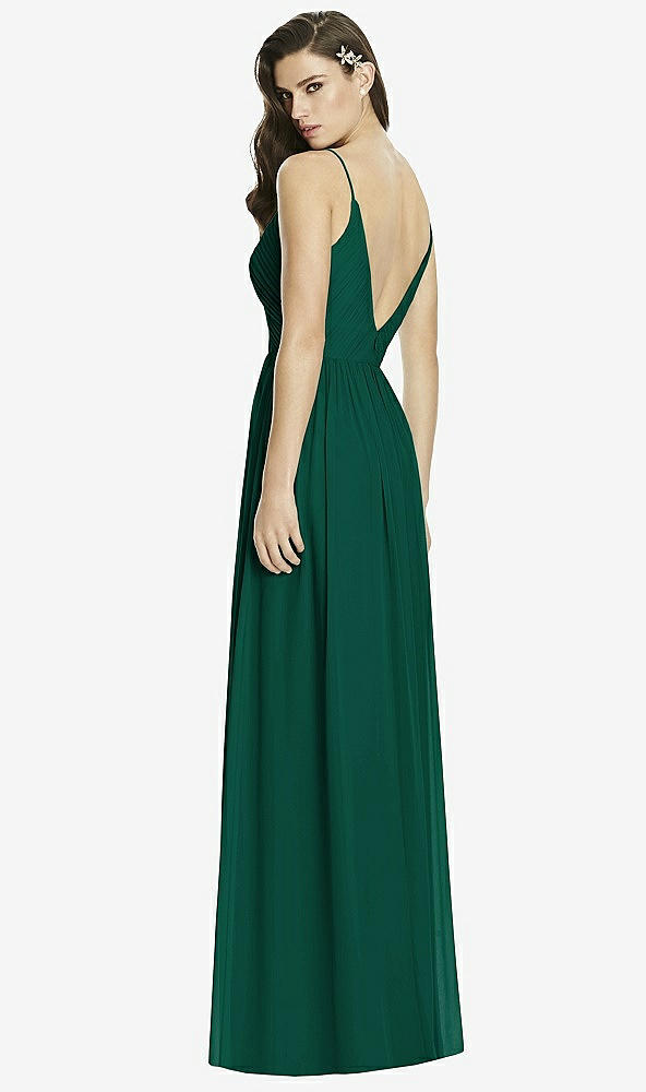 Back View - Hunter Green Deep V-Back Shirred Maxi Dress - Ensley