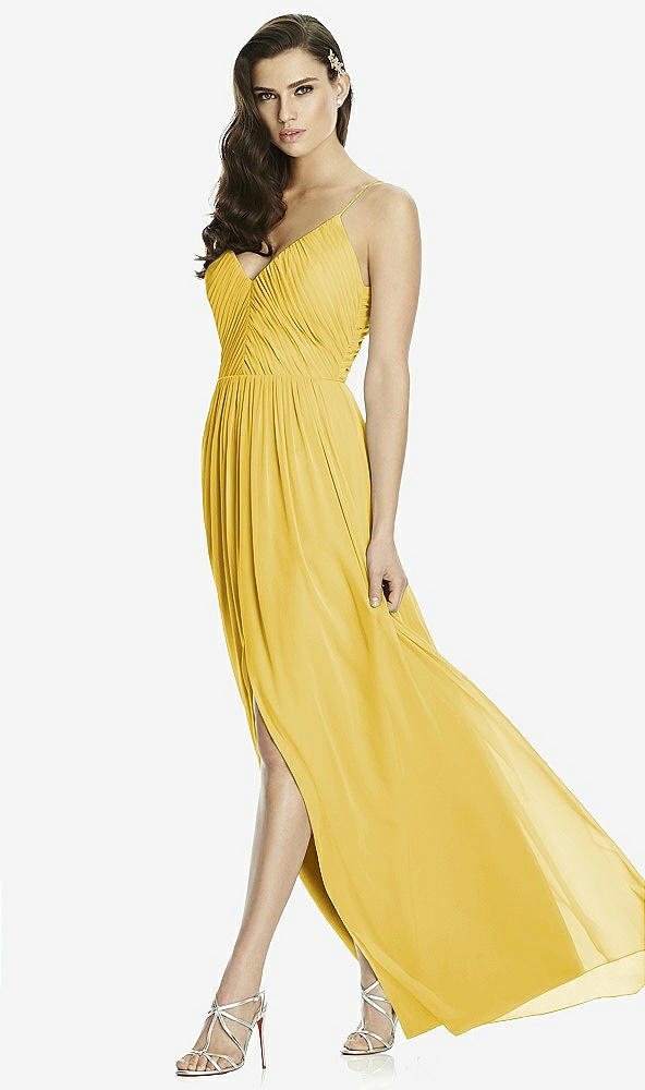 Front View - Marigold Deep V-Back Shirred Maxi Dress - Ensley