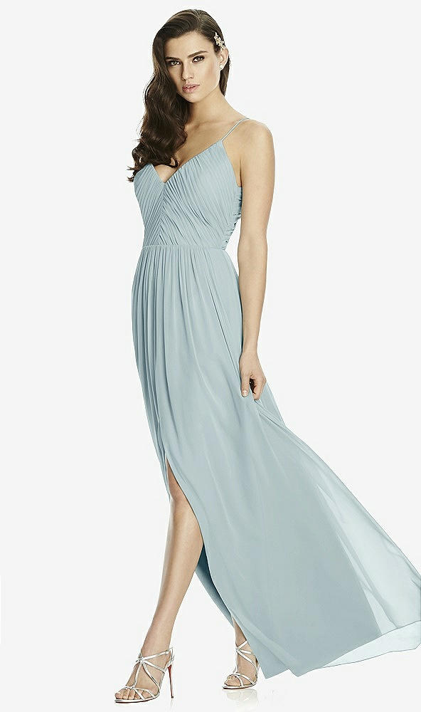 Front View - Morning Sky Deep V-Back Shirred Maxi Dress - Ensley