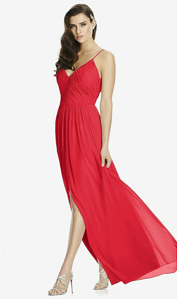 Front View - Parisian Red Deep V-Back Shirred Maxi Dress - Ensley