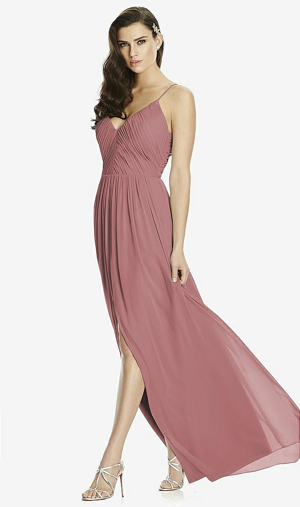 Front View - Rosewood Deep V-Back Shirred Maxi Dress - Ensley
