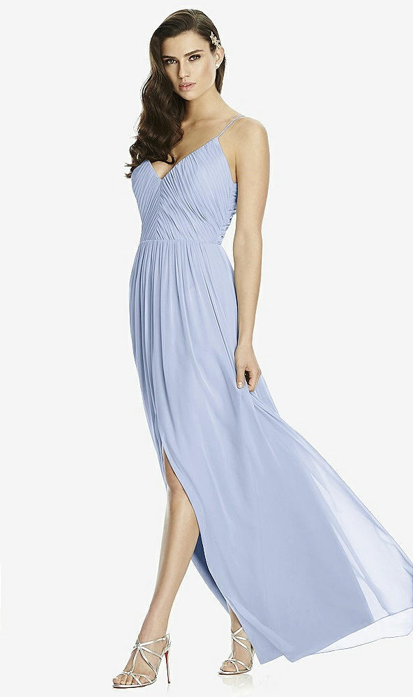 Front View - Sky Blue Deep V-Back Shirred Maxi Dress - Ensley