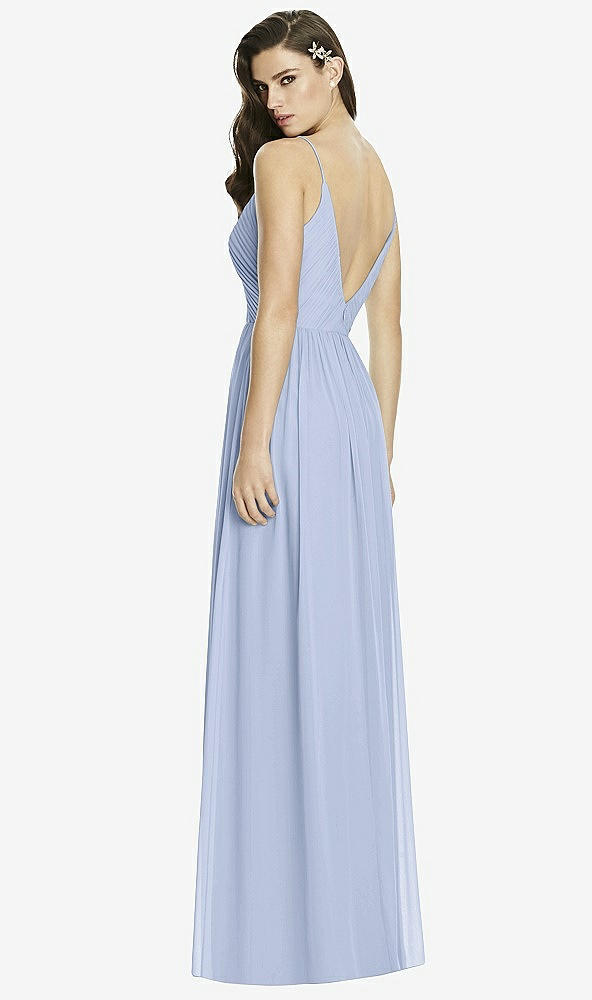 Back View - Sky Blue Deep V-Back Shirred Maxi Dress - Ensley