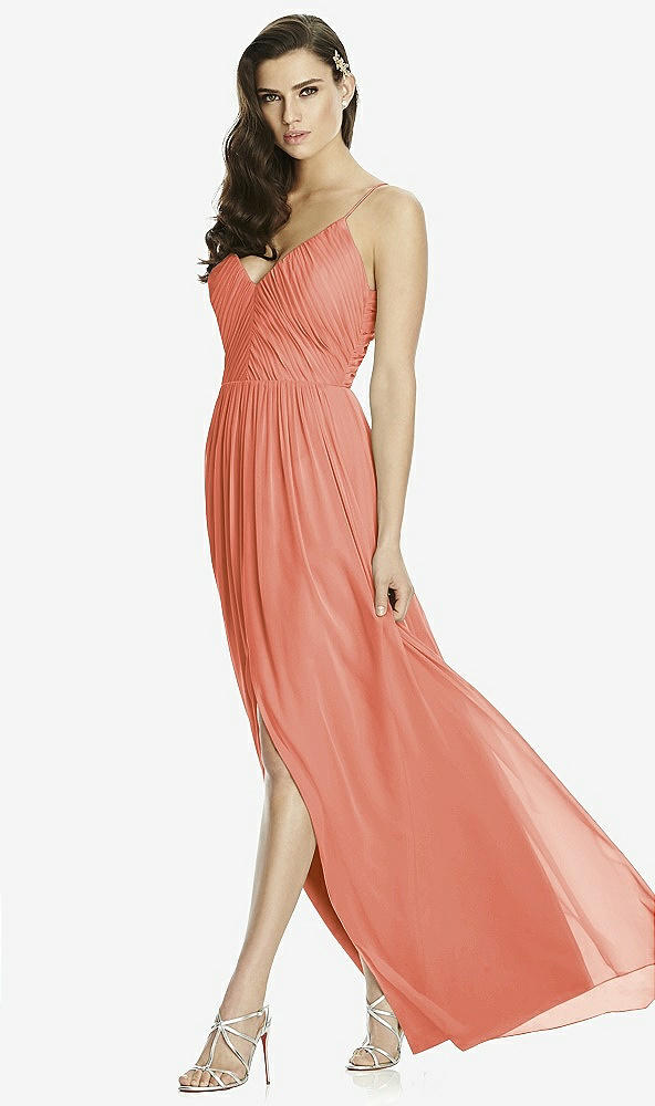 Front View - Terracotta Copper Deep V-Back Shirred Maxi Dress - Ensley