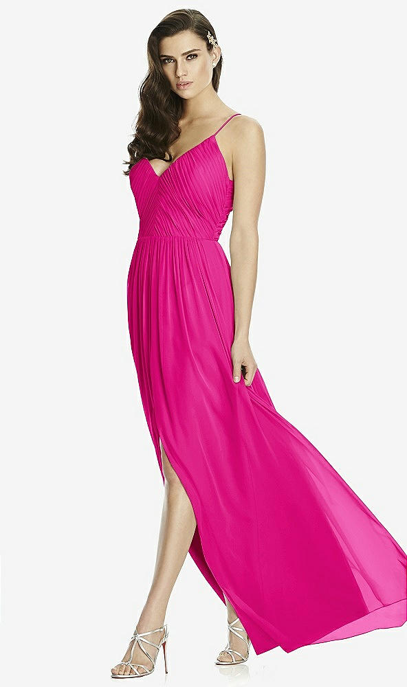 Front View - Think Pink Deep V-Back Shirred Maxi Dress - Ensley