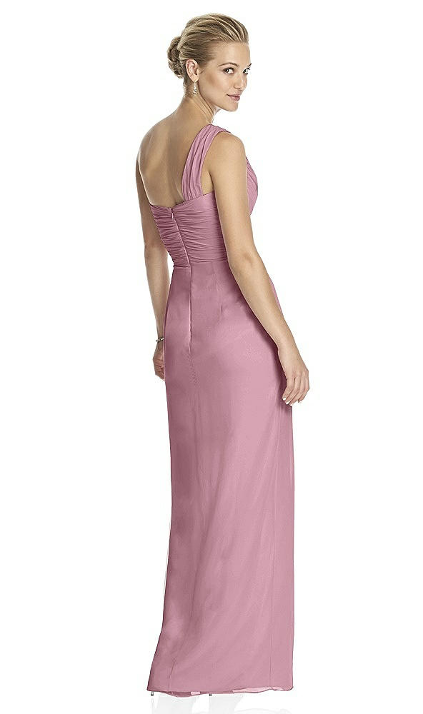 Back View - Dusty Pink One-Shoulder Draped Maxi Dress with Front Slit - Aeryn