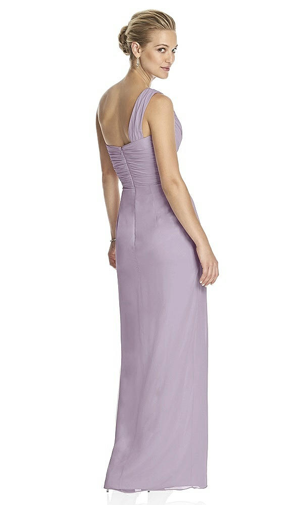 Back View - Lilac Haze One-Shoulder Draped Maxi Dress with Front Slit - Aeryn