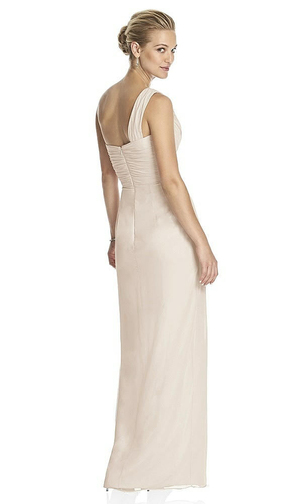 Back View - Oat One-Shoulder Draped Maxi Dress with Front Slit - Aeryn