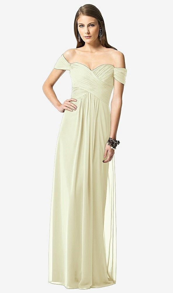 Front View - Butter Yellow Off-the-Shoulder Ruched Chiffon Maxi Dress - Alessia