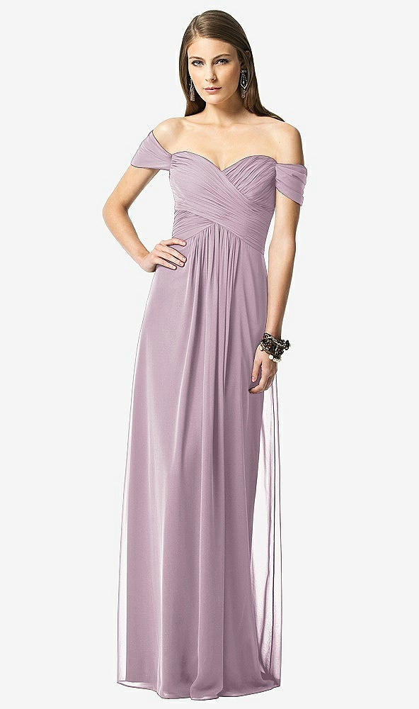Front View - Suede Rose Off-the-Shoulder Ruched Chiffon Maxi Dress - Alessia