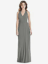 Front View Thumbnail - Charcoal Gray V-Neck Halter Chiffon Maxi Dress - Taryn