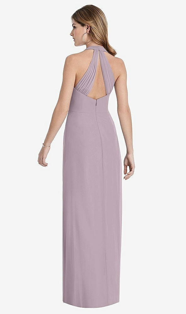 Back View - Lilac Dusk V-Neck Halter Chiffon Maxi Dress - Taryn