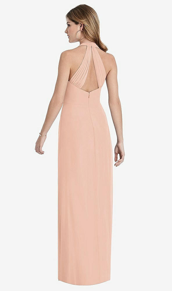 Back View - Pale Peach V-Neck Halter Chiffon Maxi Dress - Taryn