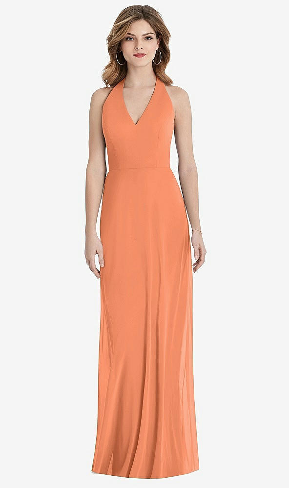 Front View - Sweet Melon V-Neck Halter Chiffon Maxi Dress - Taryn