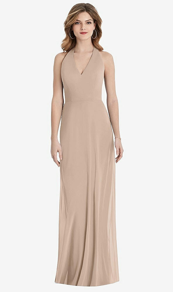 Front View - Topaz V-Neck Halter Chiffon Maxi Dress - Taryn