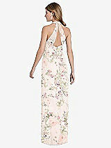 Rear View Thumbnail - Blush Garden V-Neck Halter Chiffon Maxi Dress - Taryn