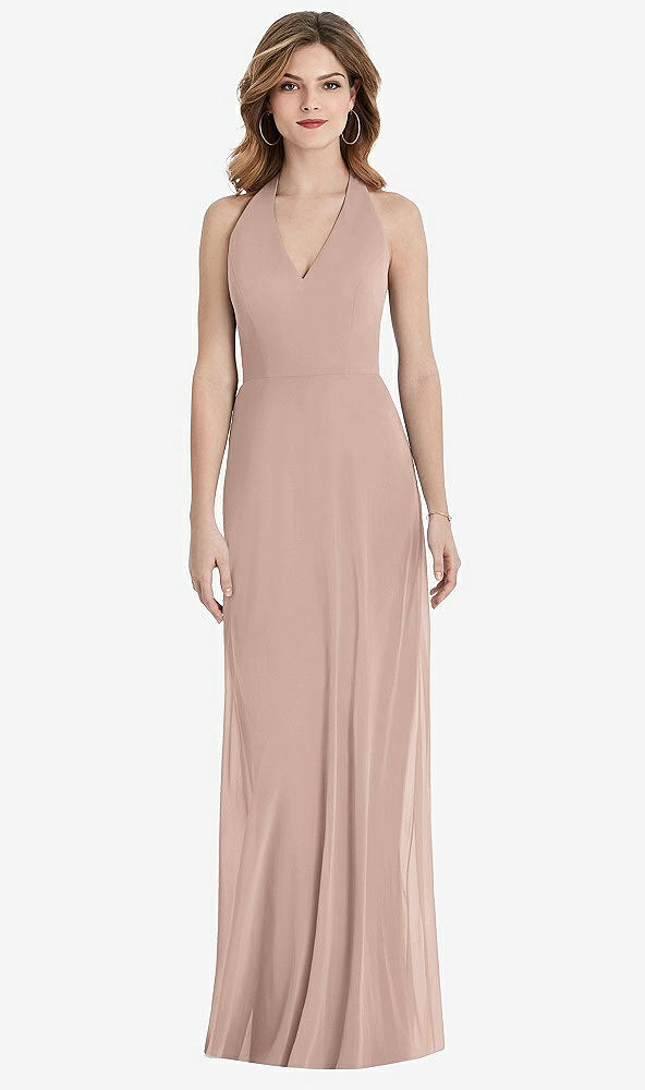 Front View - Bliss V-Neck Halter Chiffon Maxi Dress - Taryn