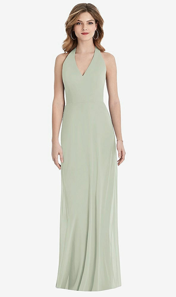 Front View - Celadon V-Neck Halter Chiffon Maxi Dress - Taryn