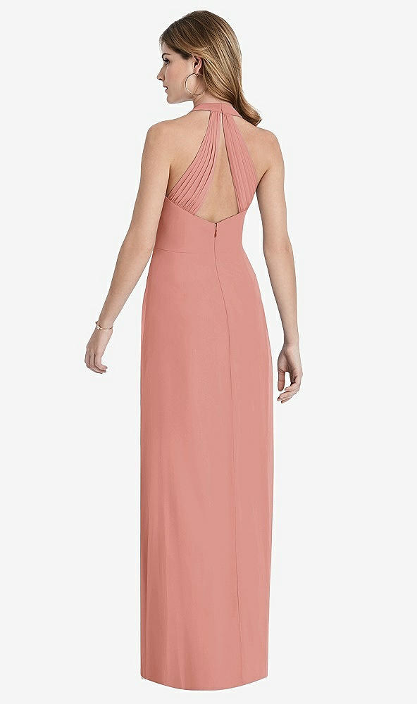 Back View - Desert Rose V-Neck Halter Chiffon Maxi Dress - Taryn