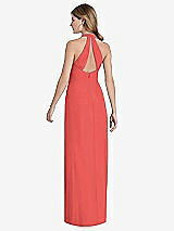 Rear View Thumbnail - Perfect Coral V-Neck Halter Chiffon Maxi Dress - Taryn