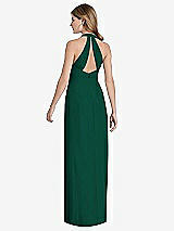 Rear View Thumbnail - Hunter Green V-Neck Halter Chiffon Maxi Dress - Taryn