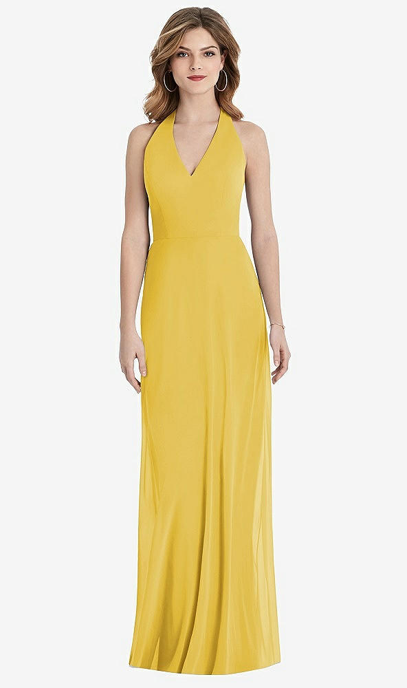 Front View - Marigold V-Neck Halter Chiffon Maxi Dress - Taryn
