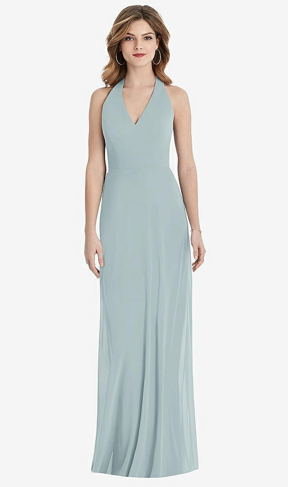 Front View - Morning Sky V-Neck Halter Chiffon Maxi Dress - Taryn