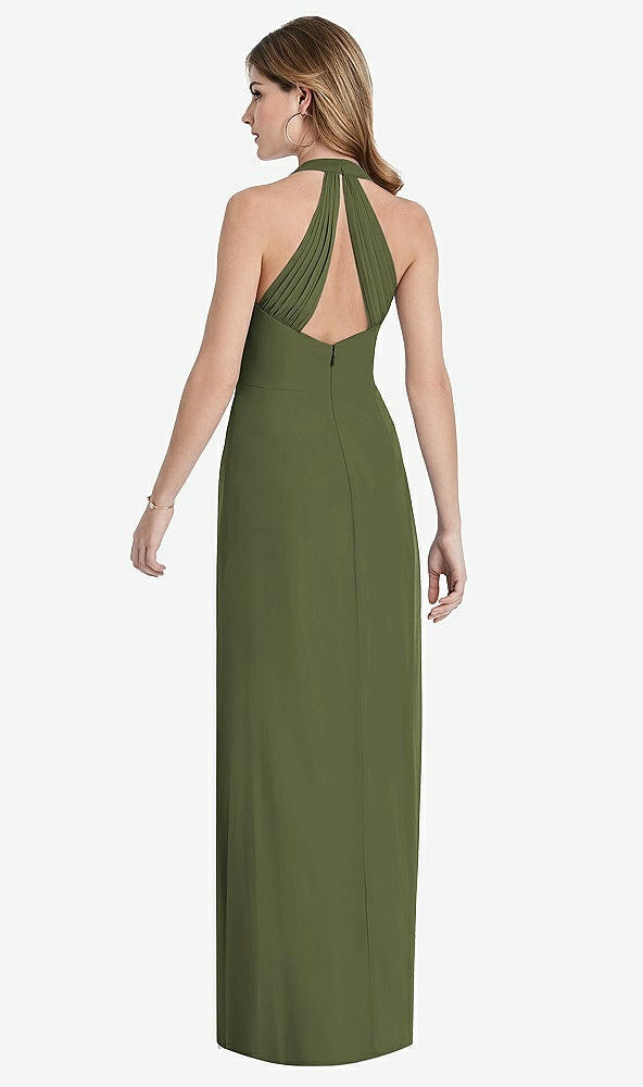 Back View - Olive Green V-Neck Halter Chiffon Maxi Dress - Taryn