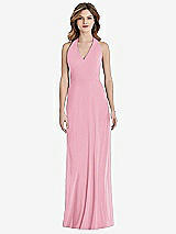 Front View Thumbnail - Peony Pink V-Neck Halter Chiffon Maxi Dress - Taryn