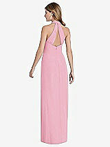 Rear View Thumbnail - Peony Pink V-Neck Halter Chiffon Maxi Dress - Taryn
