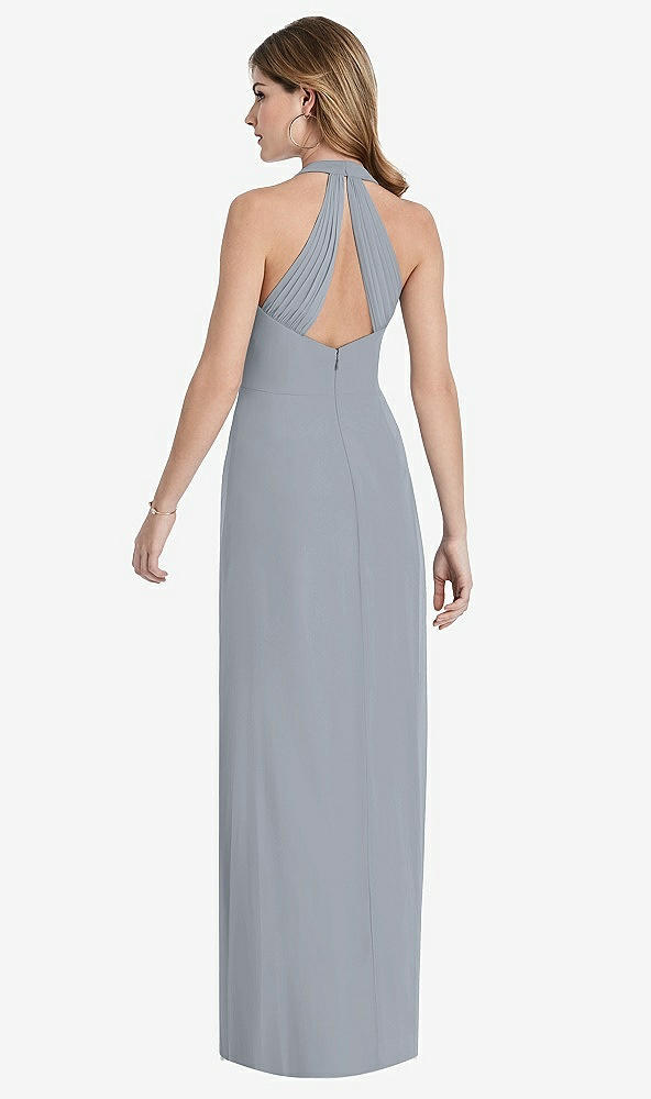 Back View - Platinum V-Neck Halter Chiffon Maxi Dress - Taryn