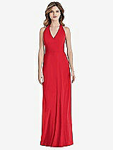 Front View Thumbnail - Parisian Red V-Neck Halter Chiffon Maxi Dress - Taryn