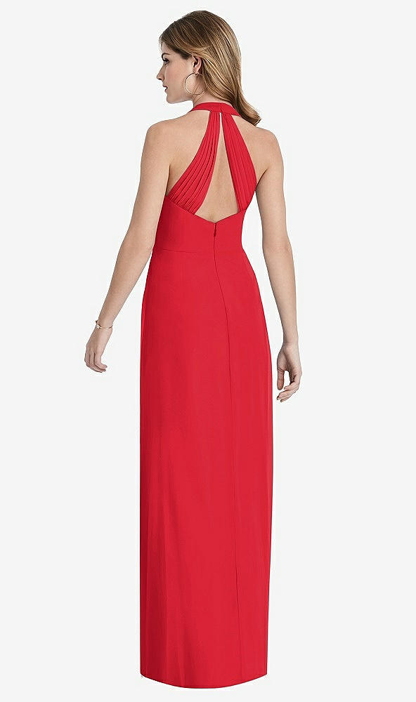 Back View - Parisian Red V-Neck Halter Chiffon Maxi Dress - Taryn